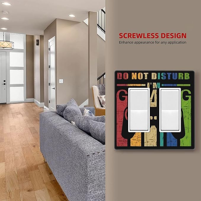 Game Videos Gaming Playing 2 Gang Double Rocker/Decora Light Switch Cover Decorative Outlet Wall Plate Electrical Faceplate Home Family Art Decor Screwless