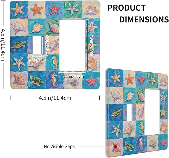 Sea Turtle Starfish Ocean Single Toggle Rocker Combination Wall Plate Decorative 2 Gang Light Switch Covers Electrical Switchplate Home Decorate Faceplat for Bathroom Bedroom Kitchen Room