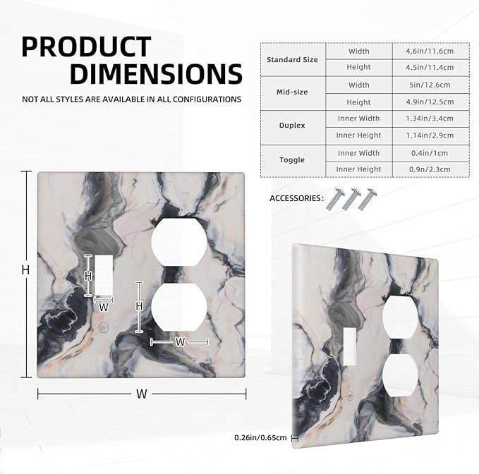 Abstract Marble Textured Modern Luxury Print Wallplates 1 Toggle 1 Duplex Switch Plate Electrical GFCI Faceplate Decorative Light Switch Covers for Bathroom Kitchen Decor