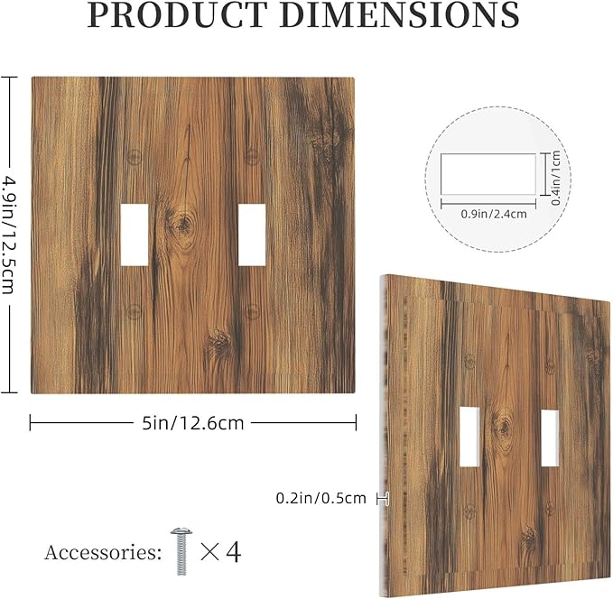 Decorative Switch Plates Vintage Rustic Country Brown Wood 2 Gang Double Toggle Outlet Light Switch Cover Wall Plate Electrical Faceplate For Farmhouse Cabin Decor