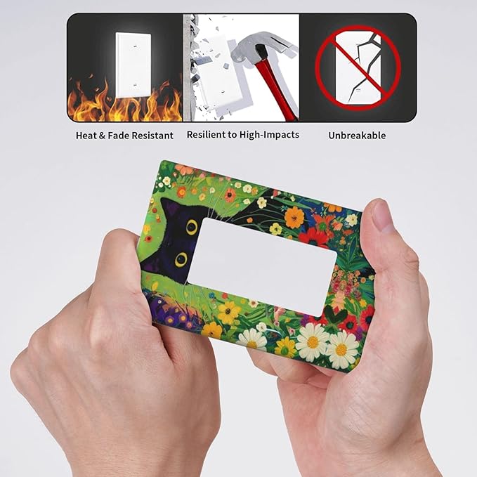 Decorative Art Light Switch Covers Cute Cat & Floral 1 Gang Rocker Outlet Wall Plate Switchplate Electrical Faceplate for Kid Home Decor