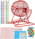Regal Bingo Professional Bingo Game Set with 11" Wheel Cage, 75 Bingo Balls, Master Board, 18 Bingo Cards & 25 Jumbo Reusable Cards, and Colorful Chips - Bingo Games for Adults Large Group - Red