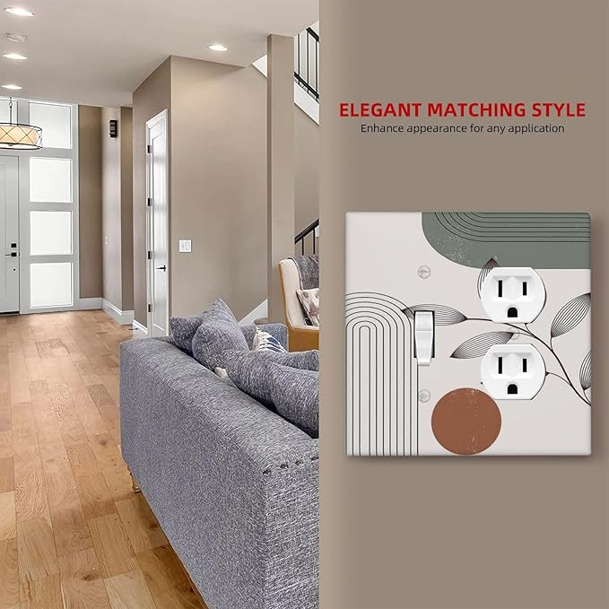 Wallplates Sage Green Boho Nature Art Minimalist Geometric Plant 1 Toggle 1 Duplex Switch Plate Electrical GFCI Faceplate Decorative Light Switch Covers for Bedroom living Room Decor
