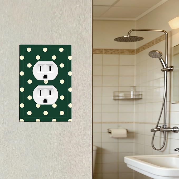 Hunter Green Polka Dot Duplex Wall Plate - 1-Gang Standard US Size Retro Preppy Outlet Covers, Vintage Emerald Dot for All Room Home Decor