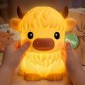 BPA-Free Silicone丨Huggwaii Highland Cow Night Light for Kids, Dimmable Squishy Night Light Touch Cow Lamp, Highland Cow Gifts for Nursery, 30 Auto-Off Timer, Cute Room Decor for Boys Girls Women