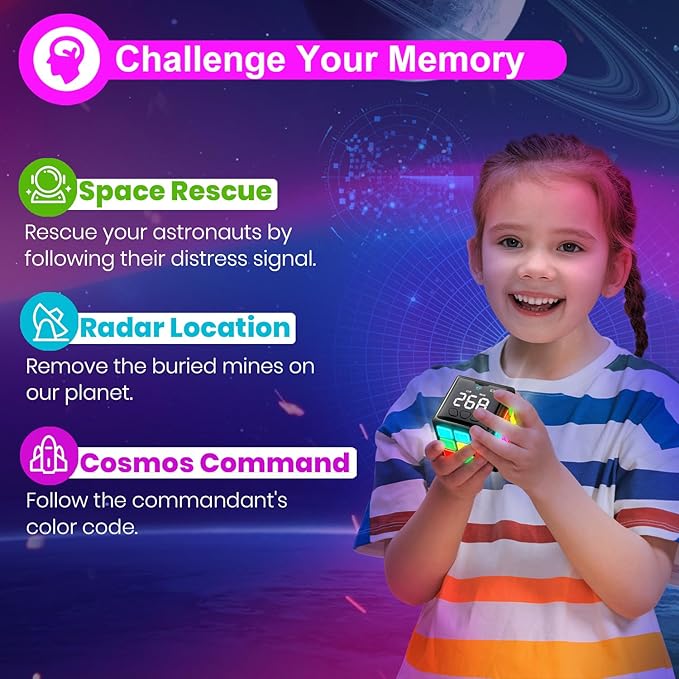 Xinbeiya Rechargeable Handheld Cube with Games - 15 Fun Brain & Memory Games with Score Screen for Kids Teens - Christmas Easter Birthday Gifts for Boys Girls Ages 6-12+ Years Old (Black)