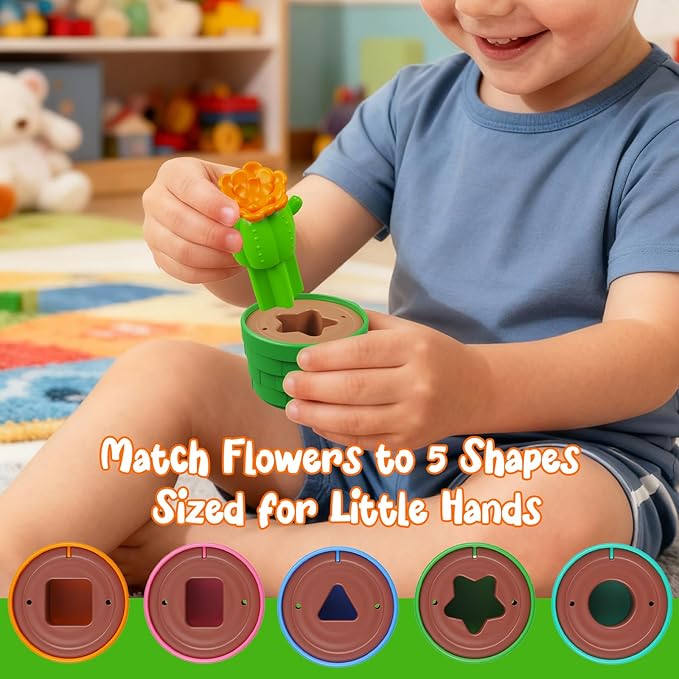Montessori Flower Garden Building Toy for Toddlers, Gardening Set with Watering Can, Shovel, Rake, Shape & Color Sensory Toys, Preschool Learning Toys,Toddler Outdoor Toys,Gift for Baby Girls Boys