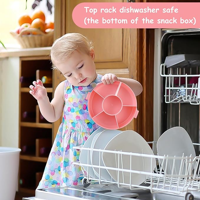 JOOPETALK Kids' Rotating Snack Container Set – 2-Pack, Includes 1 Rotating Snack Container & 1 Round Sectioned Snack Box, BPA-Free, Dishwasher Safe, Perfect for Travel-Pink