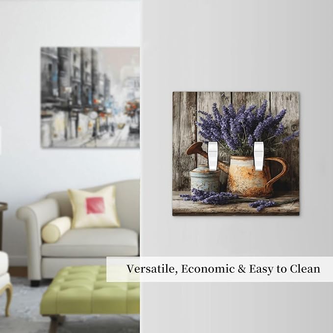 Rustic Flowers Lavender Purple Floral Oil Painting Decorative Switch Plates 2 Gang Double Toggle Outlet Light Switch Cover Wall Plate Electrical Faceplate for Farmhouse Bedroom Decor