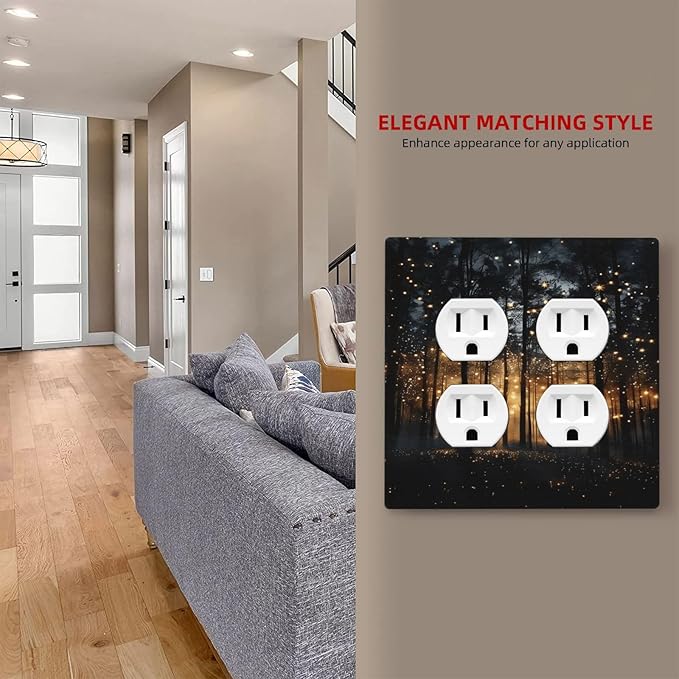 Whimsical Nature Enchanted Forest Landscape Outlet Covers 2 Gang Double Duplex Decorative Light Switch Covers Electrical Wallplates Socket Faceplate for Bedroom Living Room Decor
