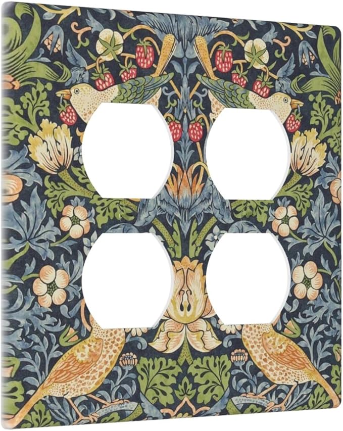 Outlet Covers Morris Strawberry Thrush Birds Colorful Plants 2 Gang Double Duplex Decorative Light Switch Covers Electrical Wallplates Socket Faceplate For Bed Room Living Room Decor