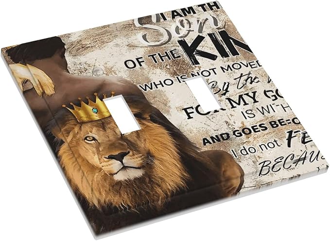 Quotes African Man Afro Lion 2 Gang Double Toggle Light Switch Cover Electric Wall Plate Electrical Faceplate for Bathroom Home Living Room Jumbo Size Decor