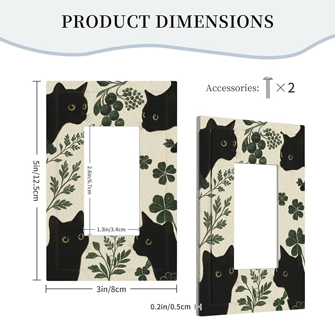 Decorative Outlet Covers Funny Black Cat Green Leaf 1 Gang Rocker Light Switch Cover Plate Single Wall Plates for Electrical Outlets Switch Plate Covers Faceplate for Bedroom Home Decor