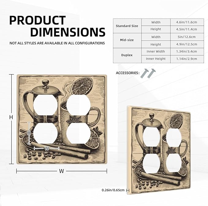 Decorative Outlet Covers Beige Vintage Rustic Coffee Beans Spice 2 Gang Decorative Switch Plate Double Duplex Wall Plates Switch Plates and Outlet Covers for Kitchen Coffee Bar Decor