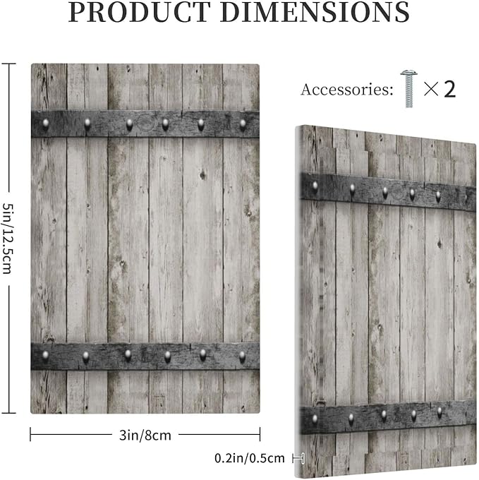 Farmhouse Grey Wood Barn Door Single Blank Wall Plates Decorative Light Switch Cover Barn Door Wood No Device Faceplate for Bathroom Bedroom Home （Plastic）