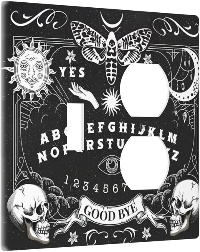 Black Witchy Skeleton Skull Gothic Sun Moon Wallplates 1 Toggle 1 Duplex Switch Plate Electrical GFCI Faceplate Decorative Light Switch Covers for Bedroom Living Room Decor