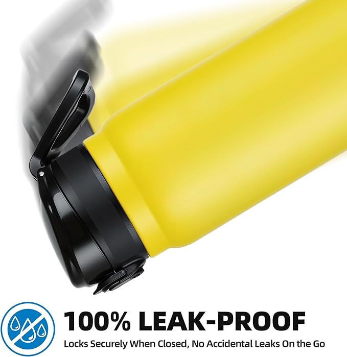 Fanhaw 20 Oz Insulated Stainless Steel Water Bottle with Chug Lid – Wide Mouth, Leak-Proof, BPA-Free – Ideal for Kids, Adults, Sports, Gym, and Outdoor Use (Yellow)