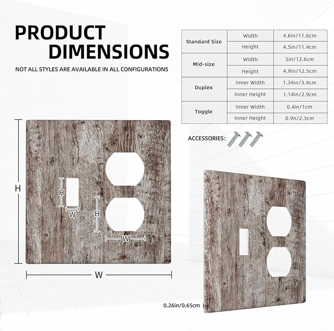 Outlet Covers Rustic Wood Grey Brown Vintage Wooden Plank 2 Gang Decorative Switch Plates 1 Toggle Duplex Combo Light Switch Cover GFCI Socket Cover WallPlates for Farmhouse Home Decor
