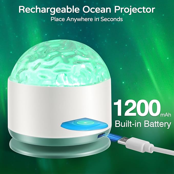 Ocean Wave Projector Light, Rechargeable 16 Color Ocean Lamp Ambient Lighting Night Light Projector Mood Lighting with Dimmable & Remote for Kids Bedroom Teen Girl Gift Room Decor - 2P