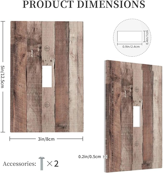 Decorative Light Switch Cover Retro Wood Brown Farmhouse Barn Wooden 1 Gang Single Toggle Device Electrical Faceplate Switchplates Decorator Outlet Wall Plate for Farmhouse Cabin Decor