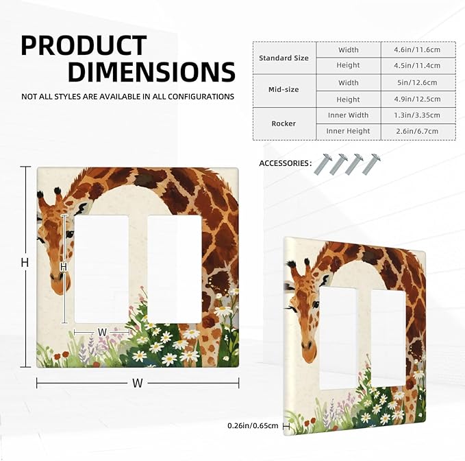 Giraffe Double Rocker Wall Plate Decorative 2 Gang Light Switch Covers Electrical Switchplate Home Decorate Faceplat for Bathroom Bedroom Kitchen Room 4.5 x 4.5 Inch