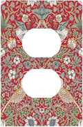 William Morris Strawberry Thief Botanical Red Green Single Duplex Wall Plate Covers Light Switch Cover 1 Gang Outlet Plate Decorative Switchplate Covers Electrical Faceplate for Country Bedroom Decor