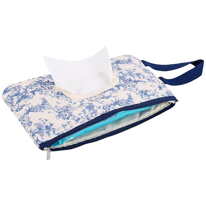 Quilted Baby Diaper and Wipes Pouch Portable Mommy Bag for Stroller Reusable Wipes Pouch with Lanyard (Blue style1)