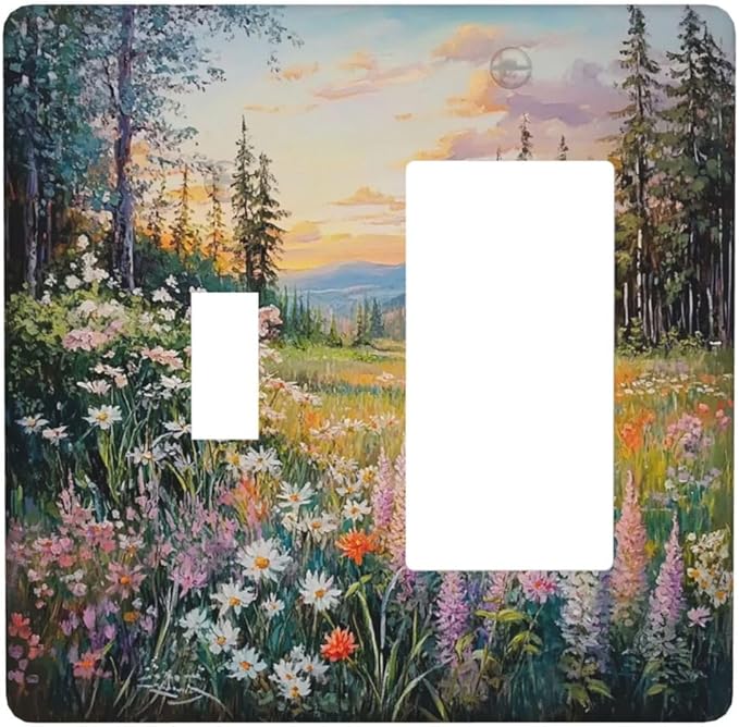 Outlet Covers Floral Landscape Rustic Nature Wildflower 1 Toggle 1 Rocker Combination Decorative Wall Plate Electrical Switch Plates Light Switch Cover Plate For Bed Room Living Room Decor