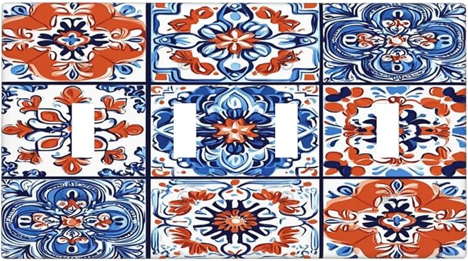 Light Switch Covers Colorful Talavera Mexican Tile Quad Toggle Electrical Faceplate 4 Gang Wall Plate Decorative Switch Plates For Bathroom Kitchen Decor