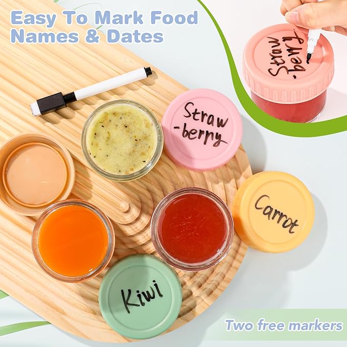 RowinsyDD 32-Pack Leakproof 4oz Glass Baby Food Jars With Lids - BPA Free, Freezer & Microwave Safe