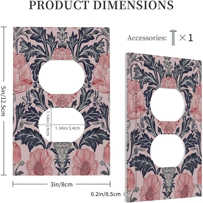 Pink Floral Vintage Botanical Boho Flower Outlet Covers 1 Gang Duplex Light Switch Cover Decorative Switch Plates Electrical Receptacle Faceplate Wall Plate for Farmhouse Home Decor