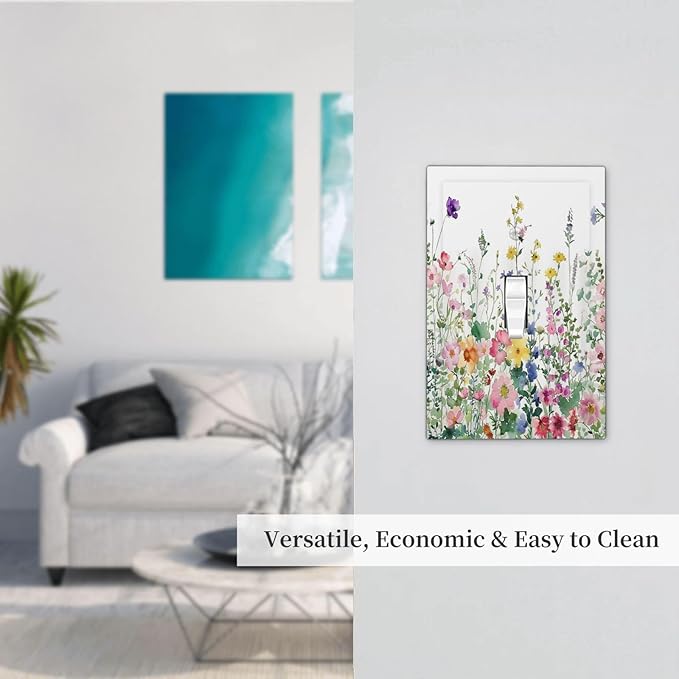 Decorative Light Switch Cover Boho Colorful Flowers Plant Rustic Wildflower 1 Gang Single Toggle Device Electrical Faceplate Switchplates Decorator Outlet Wallplate for Bed Room Bathroom