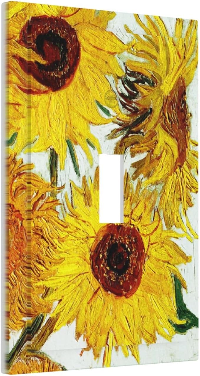 Rustic Sunflower Oil Painting Vintage Flowers Decorative Light Switch Cover 1 Gang Single Toggle Device Electrical Faceplate Switchplates Decorator Outlet Wall Plate for Bed Room Living Room Decor