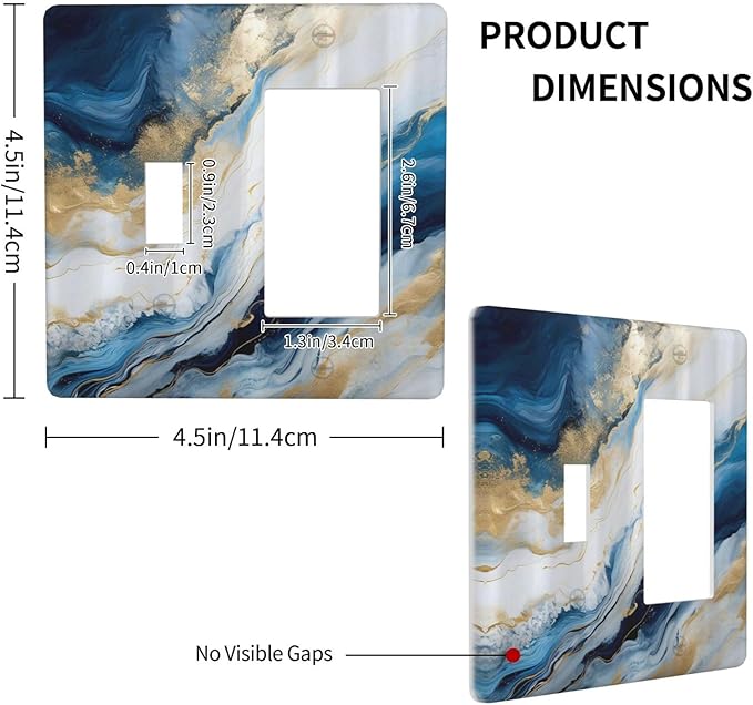 Abstract Blue Granite Luxury Watercolor Marble Texture Print 2 Gang Single Toggle Rocker Combination Light Switch Cover Unique Decorative Wall Plate Cover Electrical Faceplate Switchplate for Bedroom