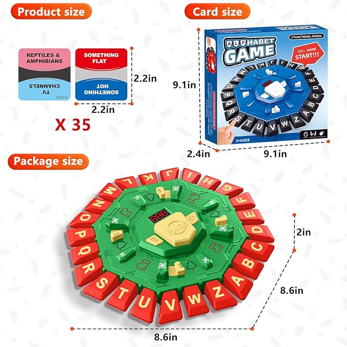Resflycheng Word Game Family Board Game with Digital Display Timer, 2 Modes, 35 Cards, Fun Fast-Paced 24-Letter Game for Kids & Adults, 2+ Players, Ages 3 & Up