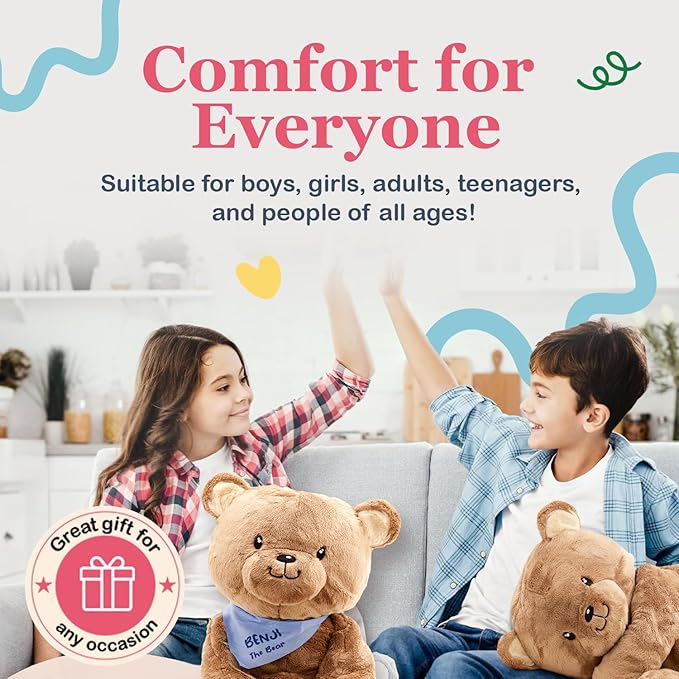 Lilly's Love Weighted Stuffed Animals for Adults & Kids — 5lb Calming Bear Plush for Anxiety, ADHD & Sensory | Machine Washable Weighted Stuffed Animal w/Removable Insert | Benji The Bear