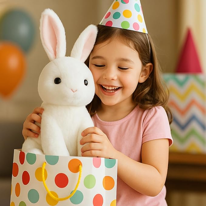 WEIGEDU Rabbit Bunny Stuffed Animals Plush Toys with Pink Ears for Kids Girls Boys Girls Babies Birthday Easter Christmas Bedtime Gifts, Off White