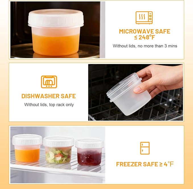 24 Pack 4 oz(120 ml) Food Storage Jars with Screw Lids, Reusable Small Refrigerated Jars, Small Plastic Freezer Storage Food Containers for Cake Jam Ice Cream Snack Sauce Soup