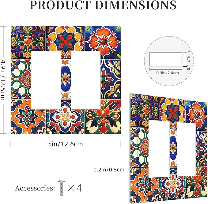 Decorative Outlet Covers Colorful Mexican Talavera Vintage Boho Floral 2 Gang Double Gfci Rocker Electrical Wall Panels Light Switch Cover Plate For Farmhouse Cabin Decor