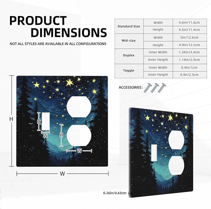 Wallplates Blue Starry Sky Forest Painted Star Pine Tree Oil Painting 1 Toggle 1 Duplex Switch Plate Electrical GFCI Faceplate Decorative Light Switch Covers for Bedroom Cabin Decor