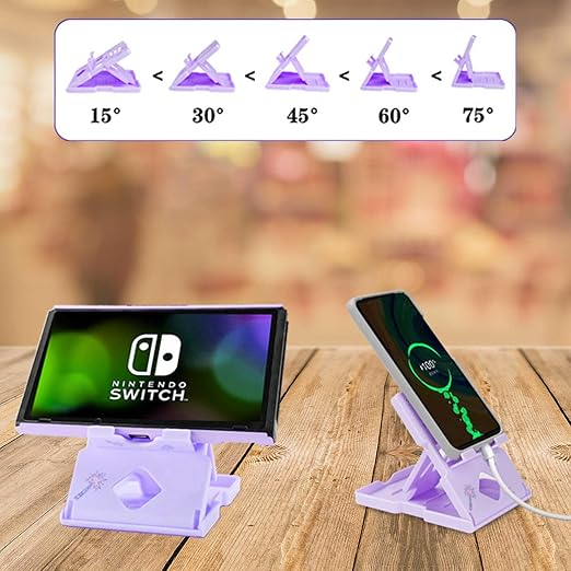 GUTIAL Accessories Bundle for Nintendo Switch - Cute Kawaii NS Accessories kit for Grils Boys Kids with Travel Carrying Case and Cartoon Dockable Cover Case, Screen Protector, Stand - Purple