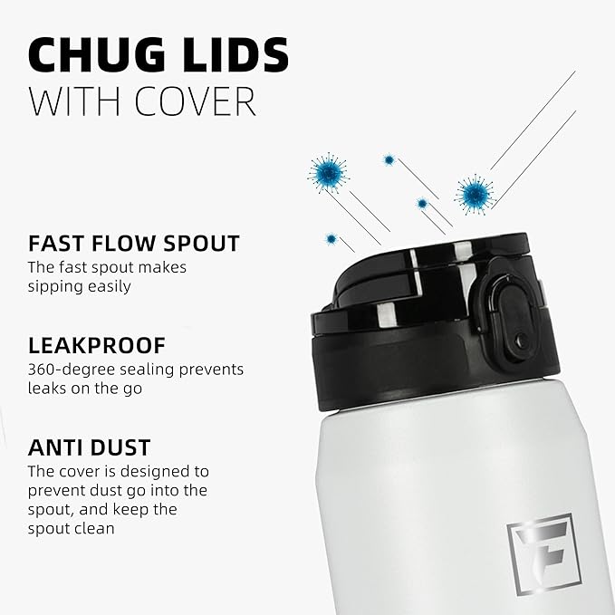 Fanhaw 24 oz Insulated Stainless Steel Water Bottle with Anti-Dust Chug Lid, Leakproof Vacuum Metal Bottle for Kids, Women & Men (Gray)