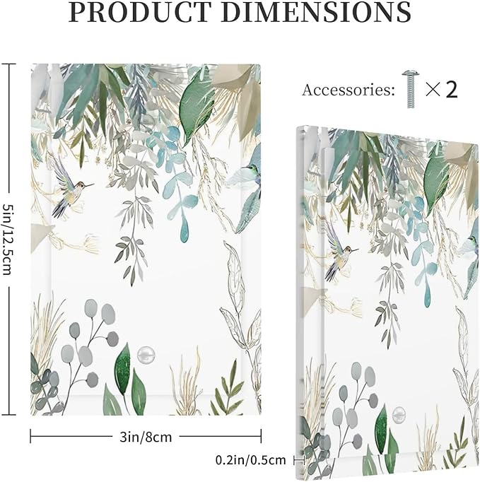 Green Tropical Palm Leaves Flower Plants Hummingbird Light Switch Cover Plate 1 Gang No Device Blank Electrical Wall Plates Faceplate Decorative Switch Plate for Bed Room Living Room Decor