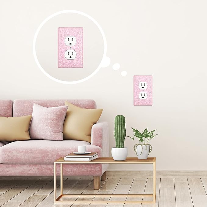 Yexiya 4 Pcs Glitter Light Switch Covers Glitter Bling Outlet Wall Plate Covers Preppy Gift for Nursery Decor Women Teens Room Decor(Pink)