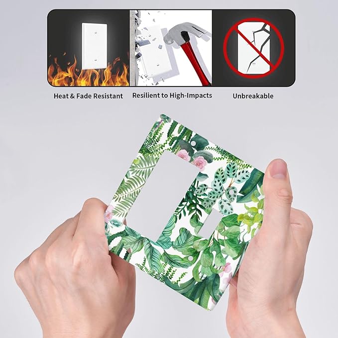 Tropical Palm Leaves Green Jungle Botanical Floral Flowers Outlet Covers 1 Toggle 1 Rocker Combination Decorative Wall Plate Electrical Switch Plates Light Switch Cover Plate for Bedroom Living Room