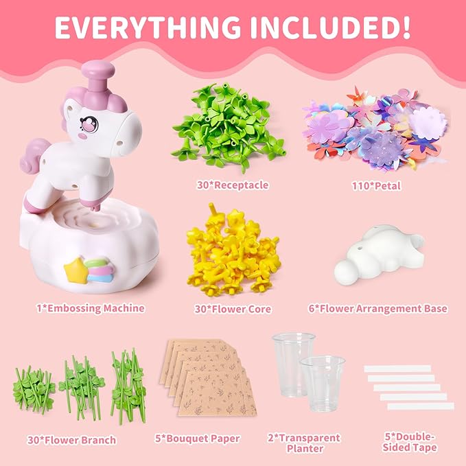 RISUNTOY Flower Craft Kits, Arts and Crafts for Kids 4-12, DIY Fabric Bouquet Making Set, Fun Art Supplies & Activities, Best Birthday Gifts for Girls Boys