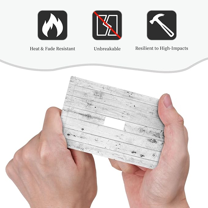 Decorative Light Switch Cover Rustic White Grey Wood Grain 1 Gang Single Toggle Decorator Outlet Wall Plate Device Electrical Faceplate Switchplates for Farmhouse Home Decor