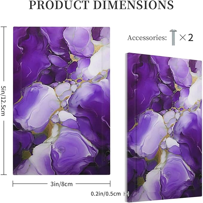 Decorative Light Switch Cover Plate Abstract Luxury Purple Gold Marble Textures 1 Gang No Device Single Blank Outlet Covers Wall Plate Cover Switchplate Electrical Face Plate for Home Decor