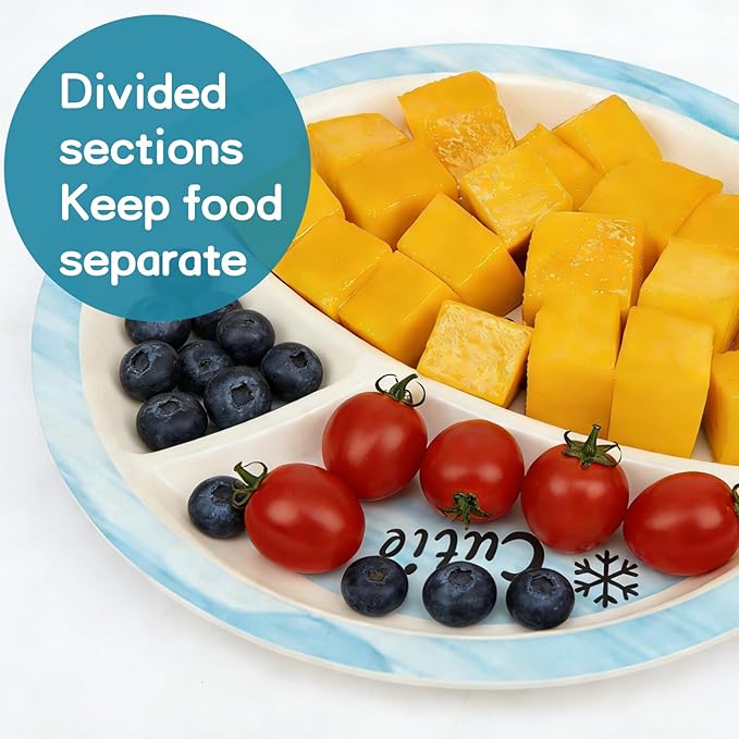 Kids Dinnerware Set, 5-Piece Mealtime Tableware for Children & Toddlers – Includes Divided Plate, Bowl, Cup, Fork & Spoon – Natural Bamboo Fiber, BPA-Free, Dishwasher Safe (Penguin)
