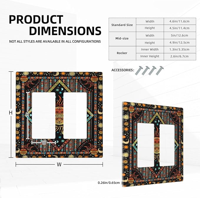 Outlet Covers Boho Burning Sun Hippie Retro Bohemian Gypsy 2 Gang Wall Plate Double Rocker Light Switch Cover Decorative GFCI Receptacle Cover Electrical Switchplate for Bathroom Home Decor